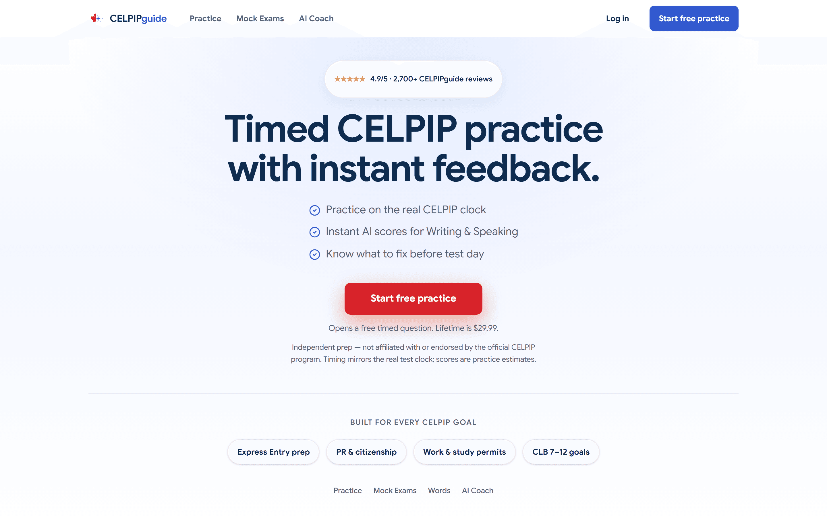 CELPIP Practice Test website screenshot